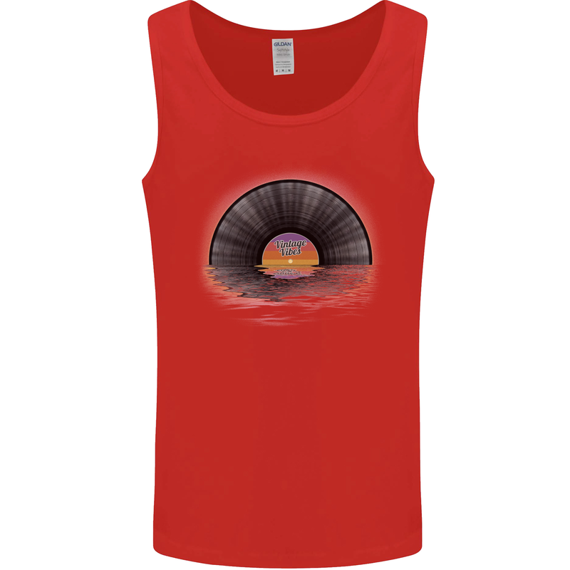 Vinyl Sunset Record LP Turntable Music Mens Vest Tank Top Red