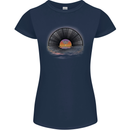 Vinyl Sunset Record LP Turntable Music Womens Petite Cut T-Shirt Navy Blue