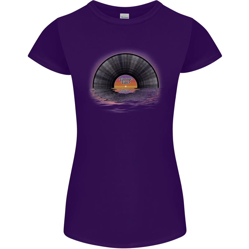 Vinyl Sunset Record LP Turntable Music Womens Petite Cut T-Shirt Purple