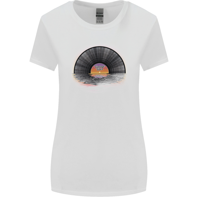 Vinyl Sunset Record LP Turntable Music Womens Wider Cut T-Shirt White