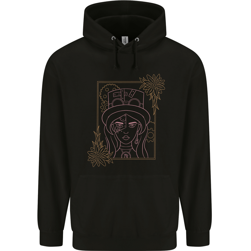 Virgo Steampunk Zodiac Star Sign Astrological Childrens Kids Hoodie Black