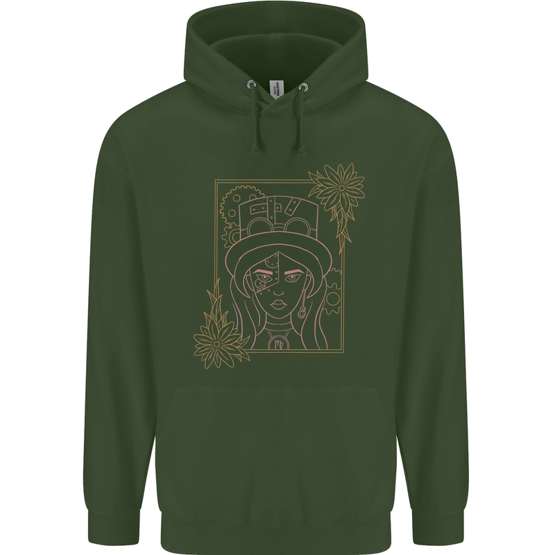 Virgo Steampunk Zodiac Star Sign Astrological Childrens Kids Hoodie Forest Green