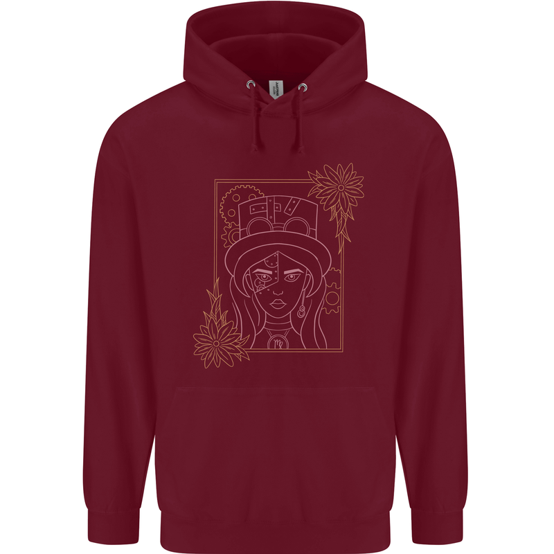 Virgo Steampunk Zodiac Star Sign Astrological Childrens Kids Hoodie Maroon