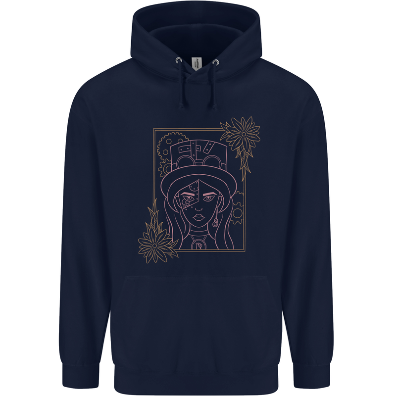 Virgo Steampunk Zodiac Star Sign Astrological Childrens Kids Hoodie Navy Blue
