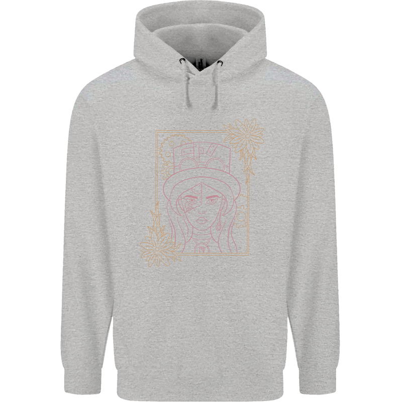 Virgo Steampunk Zodiac Star Sign Astrological Childrens Kids Hoodie Sports Grey