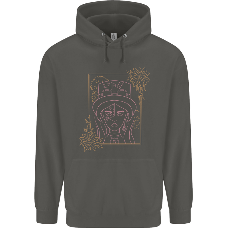 Virgo Steampunk Zodiac Star Sign Astrological Childrens Kids Hoodie Storm Grey