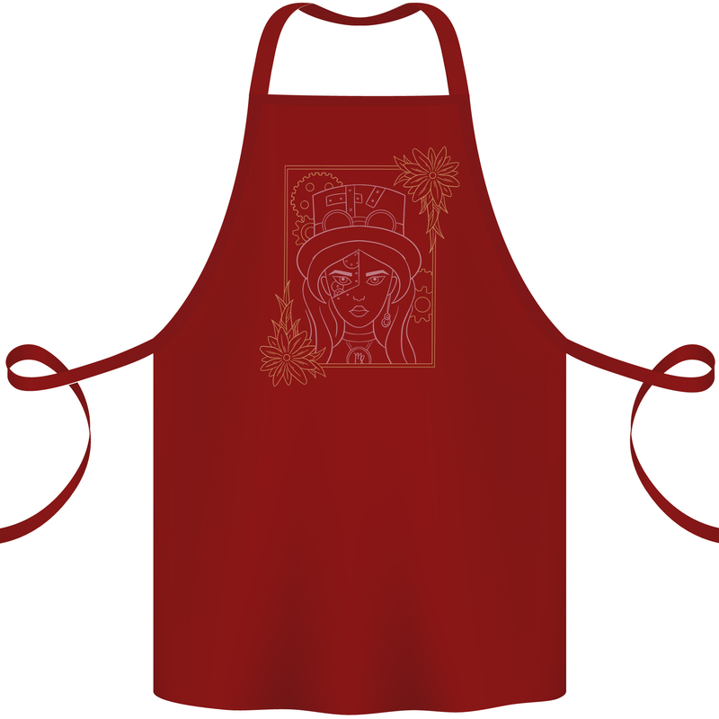 Virgo Steampunk Zodiac Star Sign Astrological Cotton Apron 100% Organic Maroon