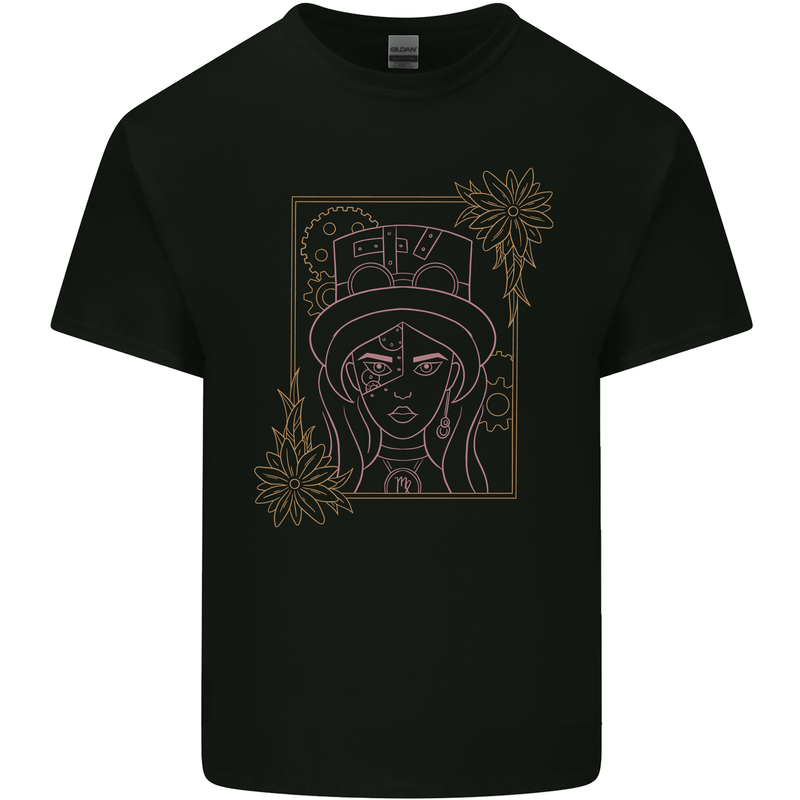 Virgo Steampunk Zodiac Star Sign Astrological Kids T-Shirt Childrens Black