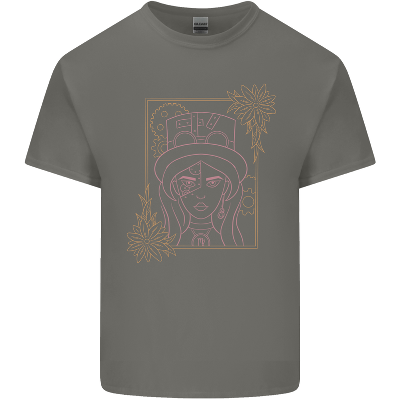 Virgo Steampunk Zodiac Star Sign Astrological Kids T-Shirt Childrens Charcoal
