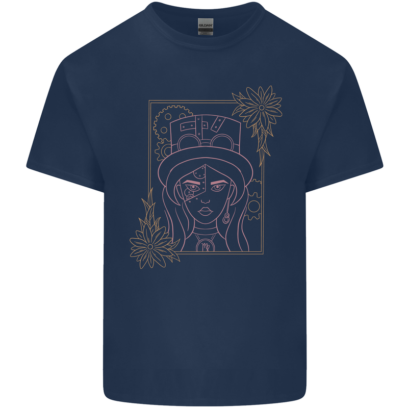 Virgo Steampunk Zodiac Star Sign Astrological Kids T-Shirt Childrens Navy Blue
