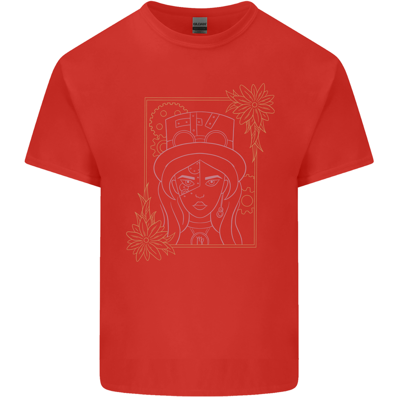 Virgo Steampunk Zodiac Star Sign Astrological Kids T-Shirt Childrens Red