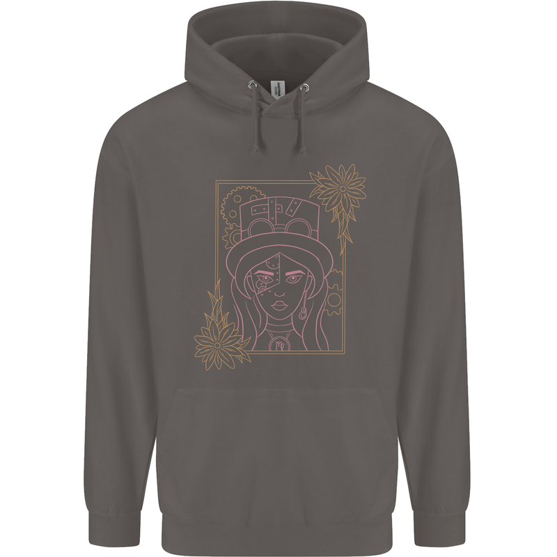 Virgo Steampunk Zodiac Star Sign Astrological Mens 80% Cotton Hoodie Charcoal