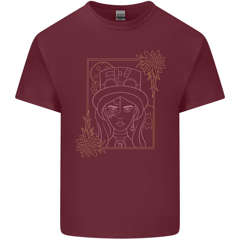 Virgo Steampunk Zodiac Star Sign Astrological Mens Cotton T-Shirt Tee Top Maroon
