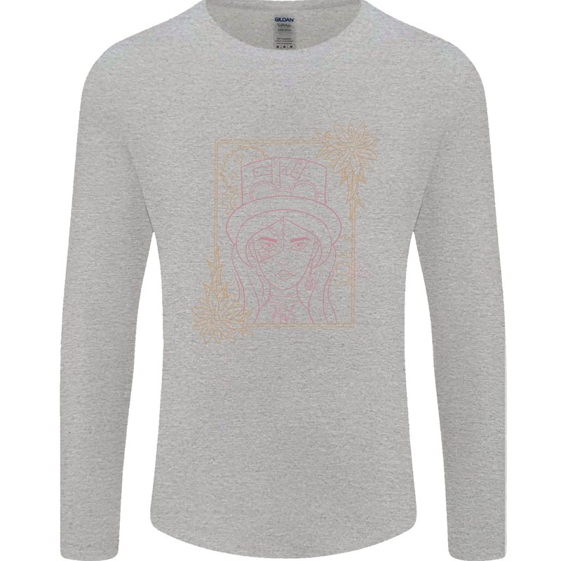 Virgo Steampunk Zodiac Star Sign Astrological Mens Long Sleeve T-Shirt Sports Grey