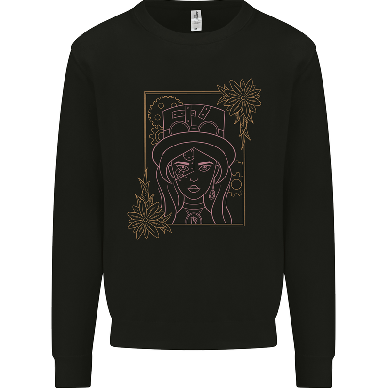 Virgo Steampunk Zodiac Star Sign Astrological Mens Sweatshirt Jumper Black