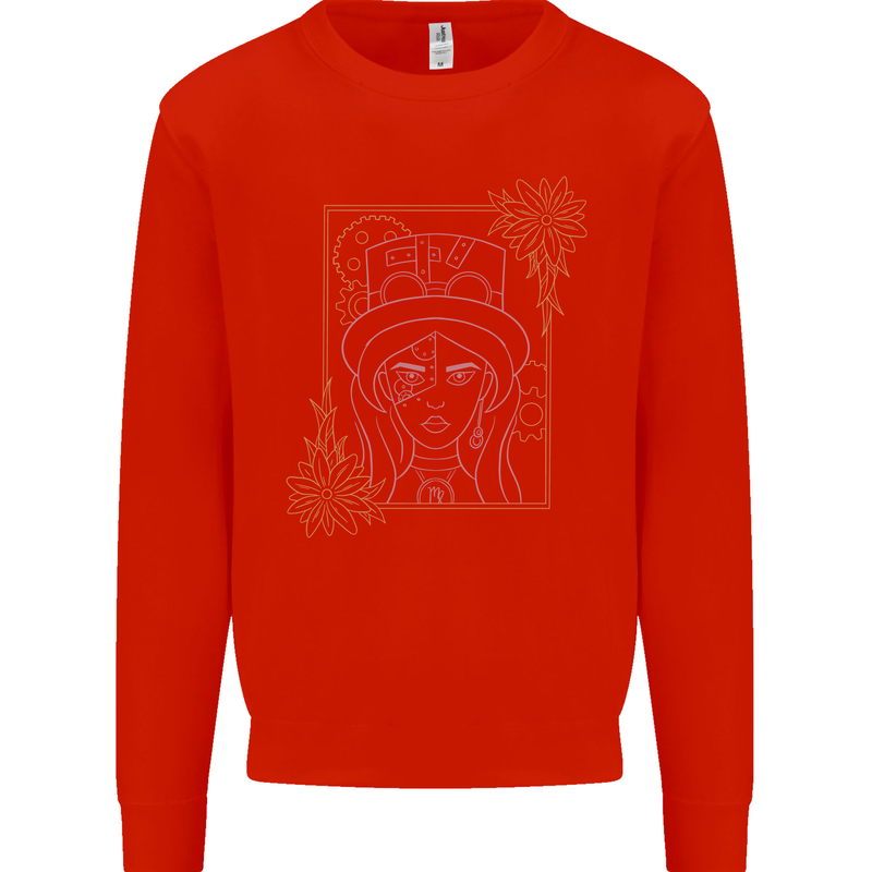 Virgo Steampunk Zodiac Star Sign Astrological Mens Sweatshirt Jumper Bright Red