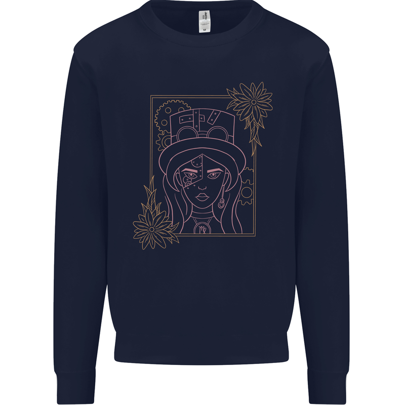 Virgo Steampunk Zodiac Star Sign Astrological Mens Sweatshirt Jumper Navy Blue