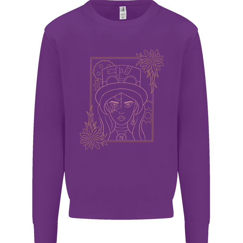 Virgo Steampunk Zodiac Star Sign Astrological Mens Sweatshirt Jumper Purple