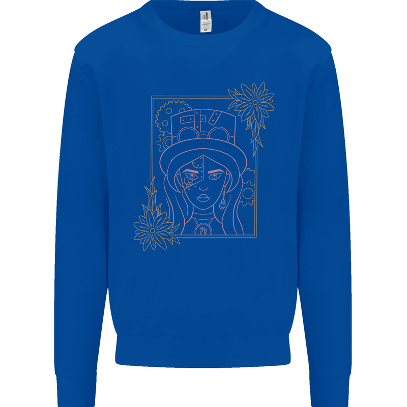 Virgo Steampunk Zodiac Star Sign Astrological Mens Sweatshirt Jumper Royal Blue