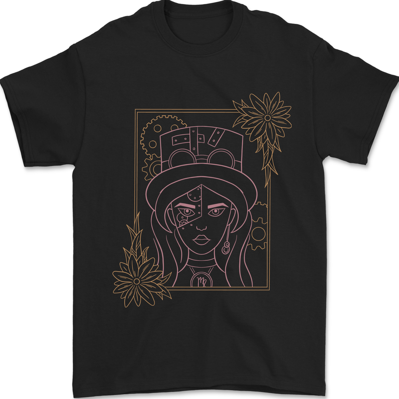 Virgo Steampunk Zodiac Star Sign Astrological Mens T-Shirt 100% Cotton Black