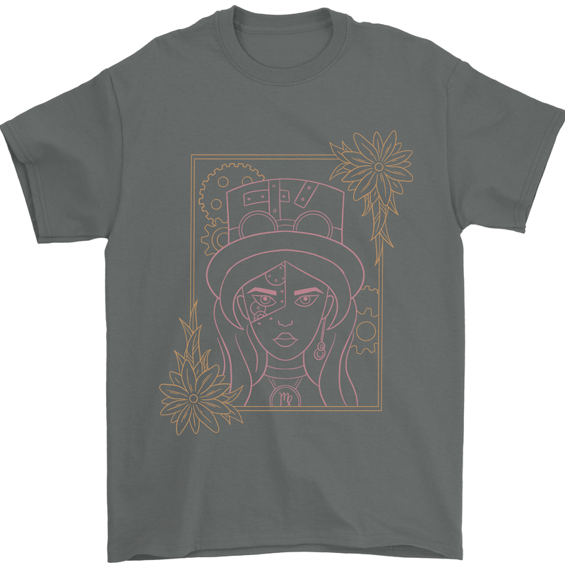 Virgo Steampunk Zodiac Star Sign Astrological Mens T-Shirt 100% Cotton Charcoal