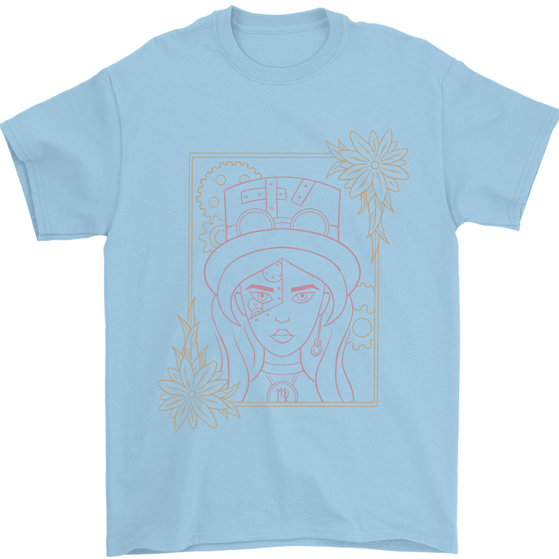 Virgo Steampunk Zodiac Star Sign Astrological Mens T-Shirt 100% Cotton Light Blue