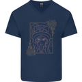 Virgo Steampunk Zodiac Star Sign Astrological Mens V-Neck Cotton T-Shirt Navy Blue