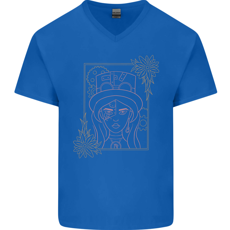 Virgo Steampunk Zodiac Star Sign Astrological Mens V-Neck Cotton T-Shirt Royal Blue