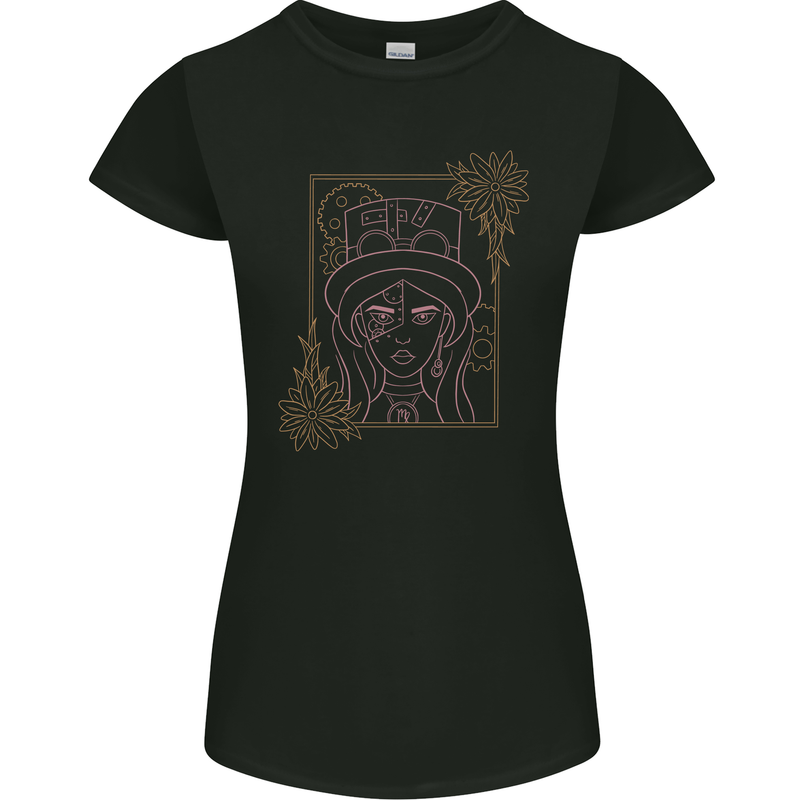 Virgo Steampunk Zodiac Star Sign Astrological Womens Petite Cut T-Shirt Black