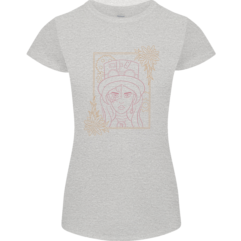 Virgo Steampunk Zodiac Star Sign Astrological Womens Petite Cut T-Shirt Sports Grey
