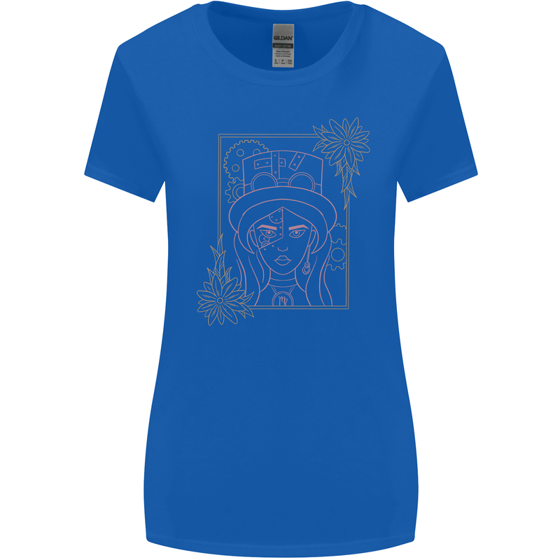 Virgo Steampunk Zodiac Star Sign Astrological Womens Wider Cut T-Shirt Royal Blue