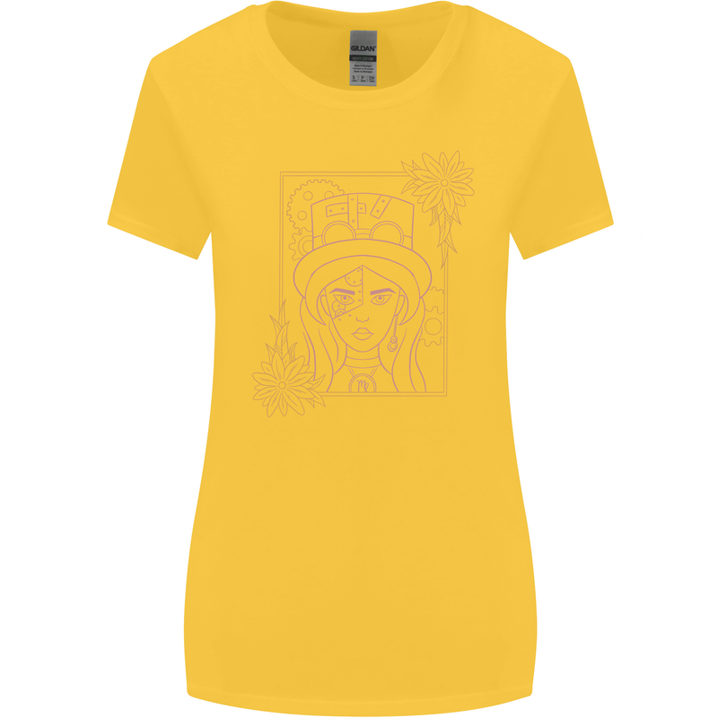 Virgo Steampunk Zodiac Star Sign Astrological Womens Wider Cut T-Shirt Yellow