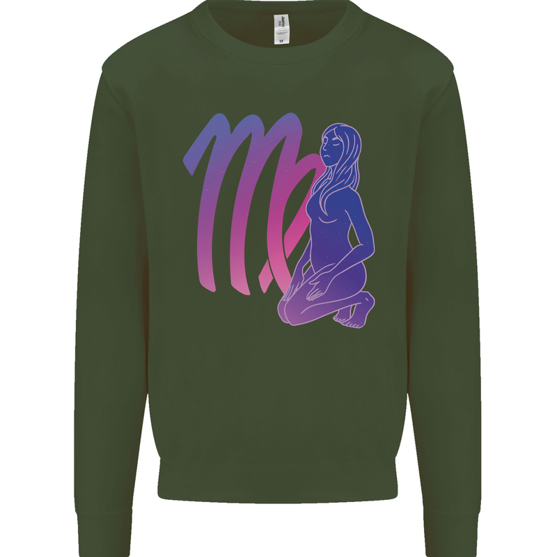 Virgo Woman Star Sign Zodiac Astrological Kids Sweatshirt Jumper Forest Green