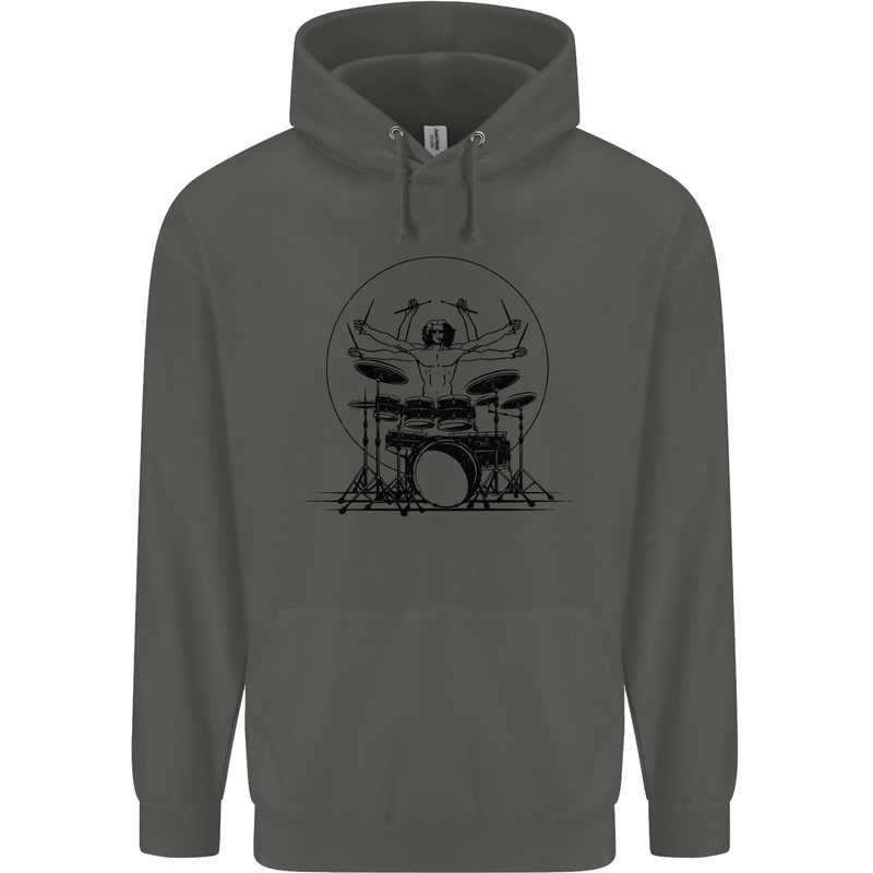 Virtruvian Drummer Funny Drumming Drum Childrens Kids Hoodie Storm Grey