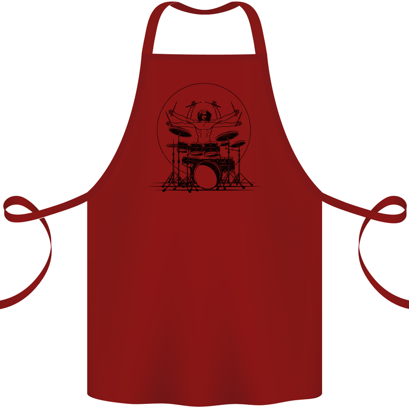 Virtruvian Drummer Funny Drumming Drum Cotton Apron 100% Organic Maroon