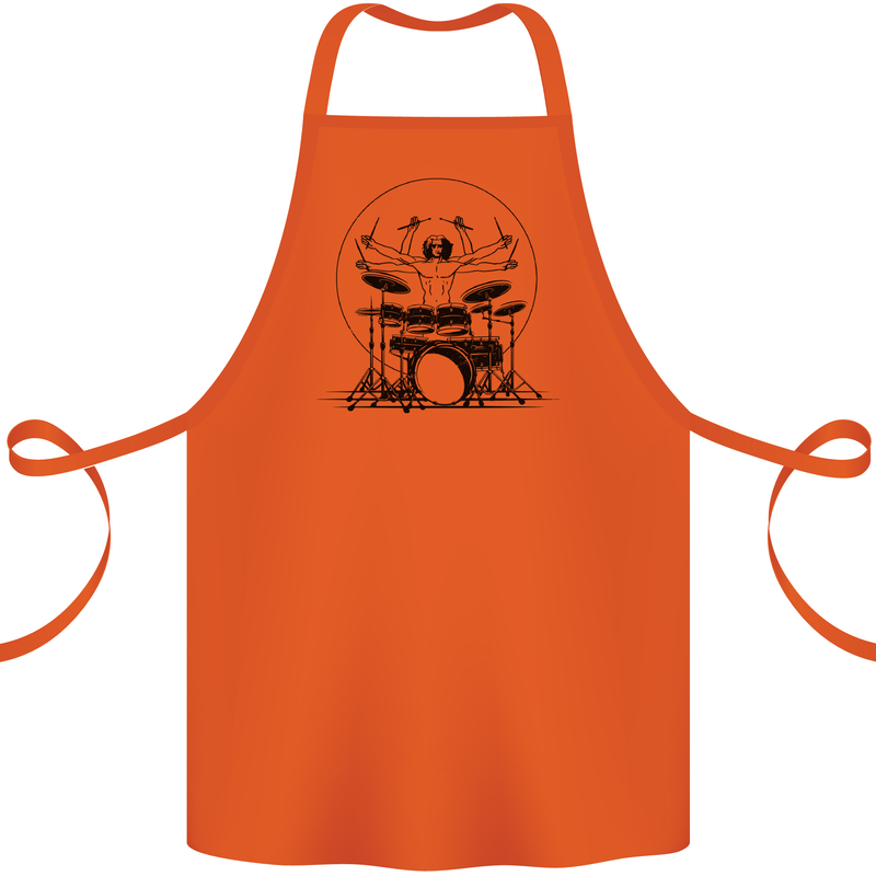 Virtruvian Drummer Funny Drumming Drum Cotton Apron 100% Organic Orange