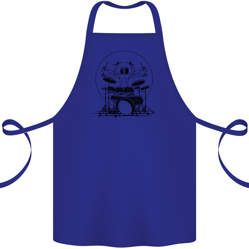 Virtruvian Drummer Funny Drumming Drum Cotton Apron 100% Organic Royal Blue