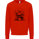 Virtruvian Drummer Funny Drumming Drum Kids Sweatshirt Jumper Bright Red