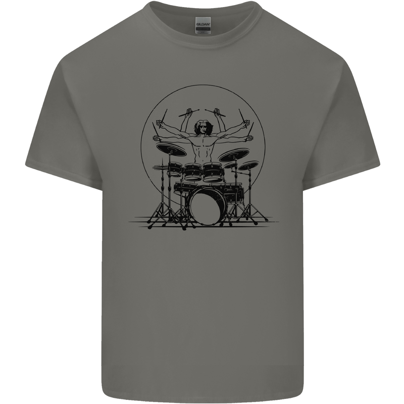 Virtruvian Drummer Funny Drumming Drum Kids T-Shirt Childrens Charcoal