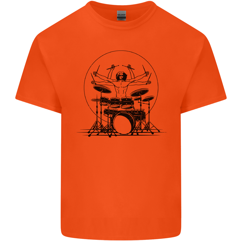 Virtruvian Drummer Funny Drumming Drum Kids T-Shirt Childrens Orange