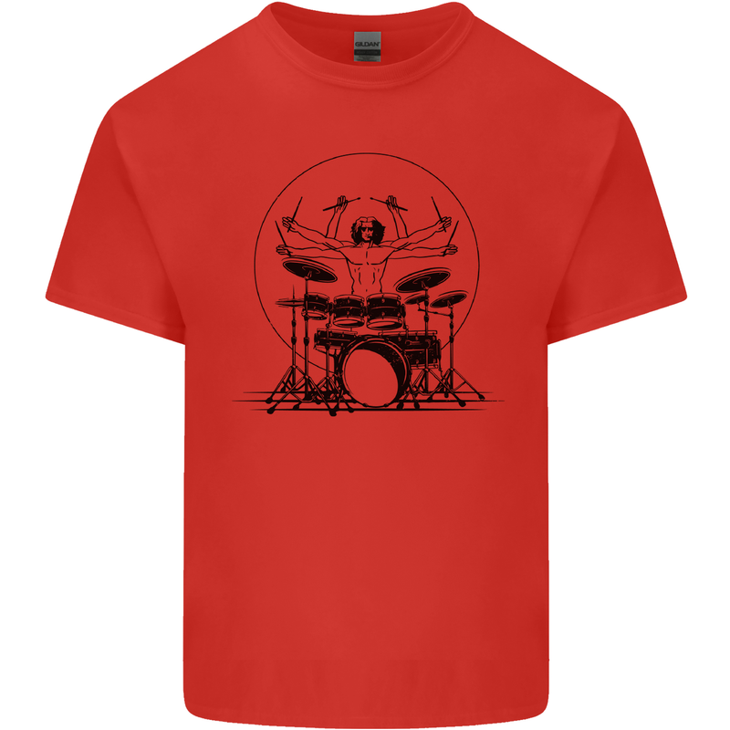 Virtruvian Drummer Funny Drumming Drum Kids T-Shirt Childrens Red