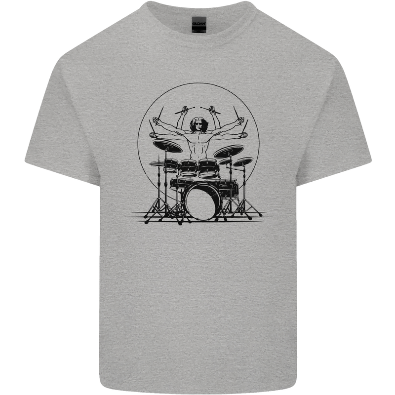 Virtruvian Drummer Funny Drumming Drum Kids T-Shirt Childrens Sports Grey