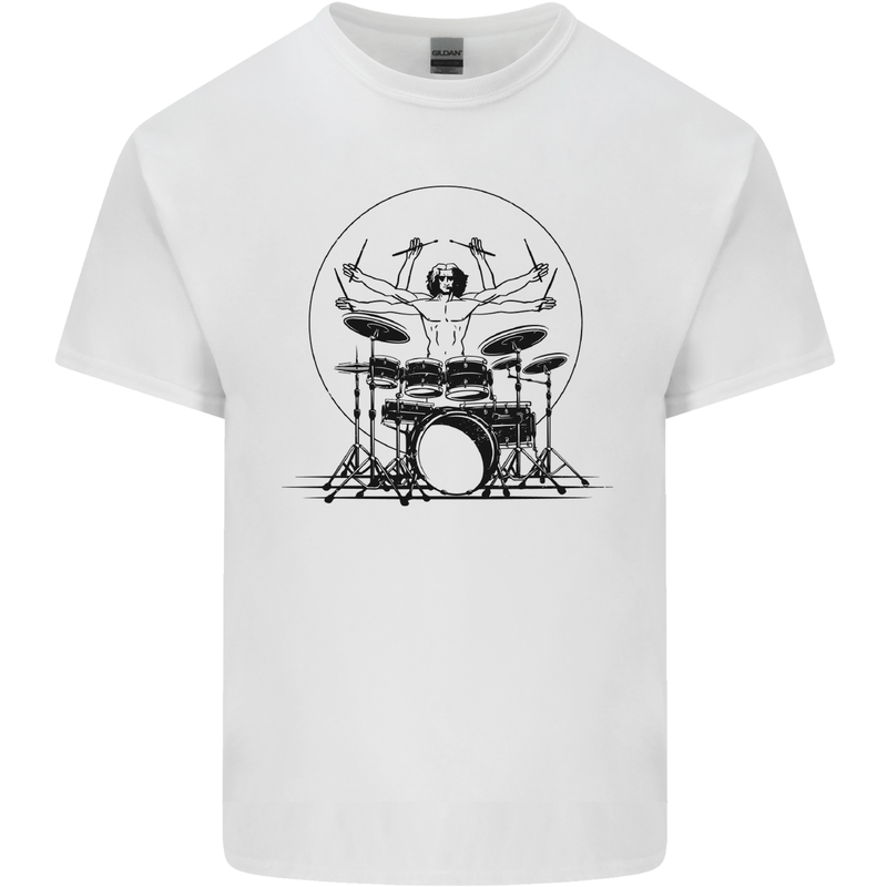 Virtruvian Drummer Funny Drumming Drum Kids T-Shirt Childrens White