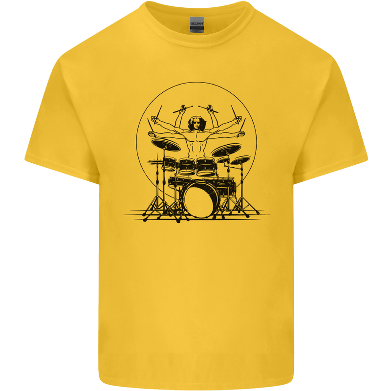 Virtruvian Drummer Funny Drumming Drum Kids T-Shirt Childrens Yellow