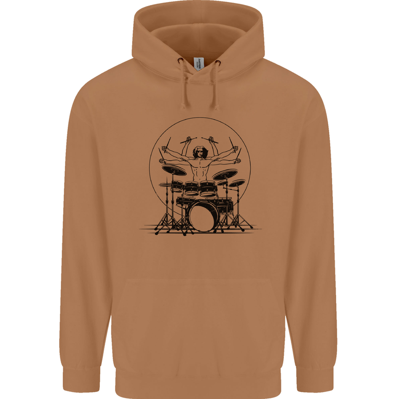 Virtruvian Drummer Funny Drumming Drum Mens 80% Cotton Hoodie Caramel Latte