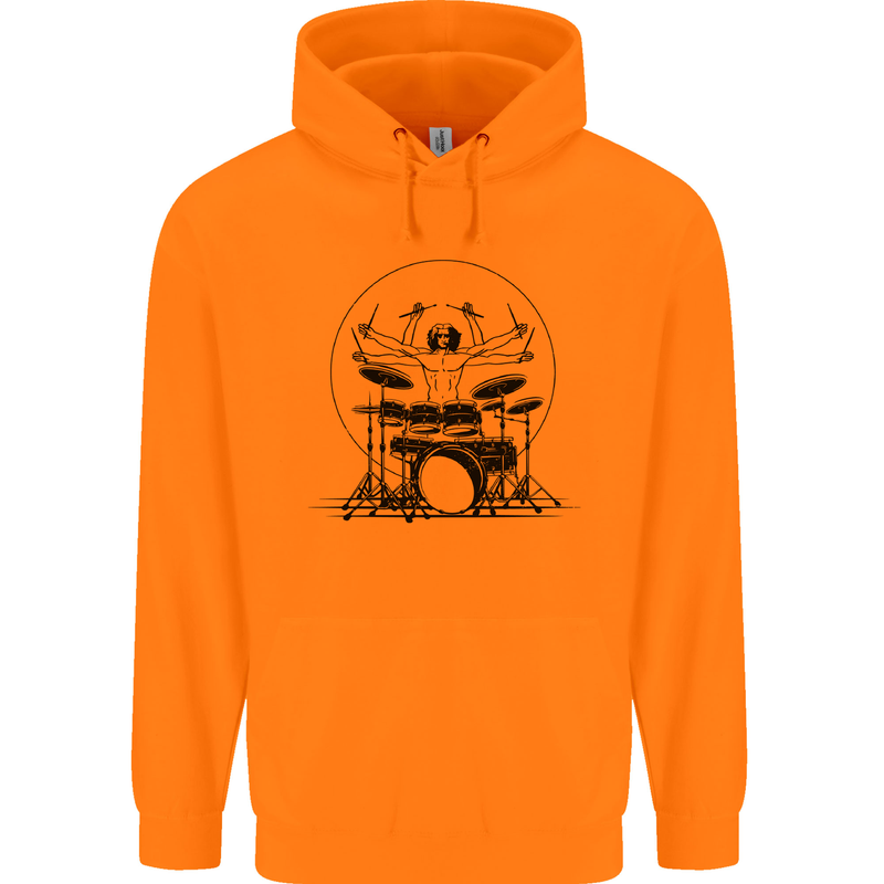 Virtruvian Drummer Funny Drumming Drum Mens 80% Cotton Hoodie Orange