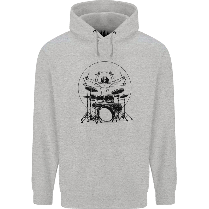 Virtruvian Drummer Funny Drumming Drum Mens 80% Cotton Hoodie Sports Grey