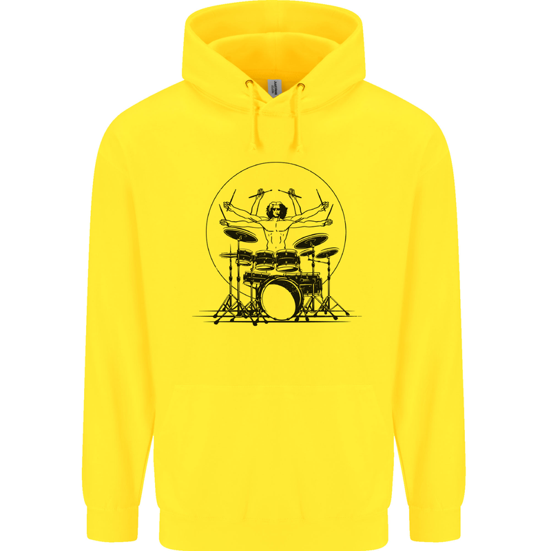 Virtruvian Drummer Funny Drumming Drum Mens 80% Cotton Hoodie Yellow