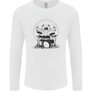 Virtruvian Drummer Funny Drumming Drum Mens Long Sleeve T-Shirt White