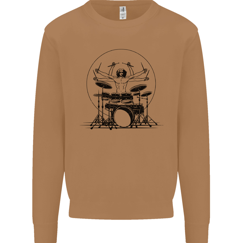 Virtruvian Drummer Funny Drumming Drum Mens Sweatshirt Jumper Caramel Latte